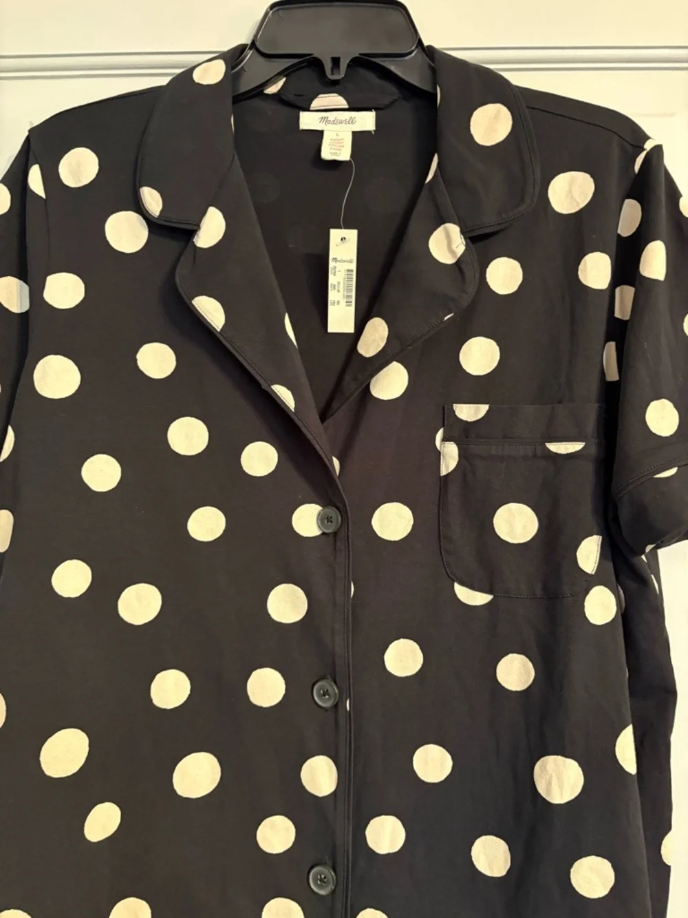 NEW Madewell Large Black/White Polka Dot Short Sleeve Pajama Shirt